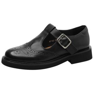 MIOLLIBARN | Vintage Embossed Brogue Shoes Leather Mary Jane Pumps