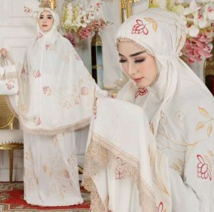 MUKENA DEWASA RAYON BORDIR PLATINUM ROSE MUKENAH LADY ADEM JUMBO
