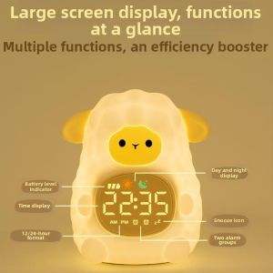 Cartoon Cute Time Display Bedside Alarm Clock with Tap-to-Activate Night Light