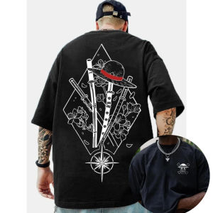 One Piece Luffy Printed Cotton Short-sleeved American Loose Mens and Womens Summer Breathable Sports Round-neck T-shirt