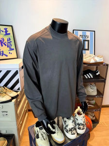 Carbon Grey Long Sleeve Mens T-shirt American Retro Cleanfit Patchwork Base Shirt Spring Autumn Wide Sweatshirt Effect