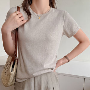 YISOF | Short-sleeve Round-neck Yellow Womens Summer Innerwear Loose Fitting T-shirt