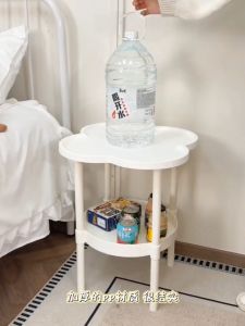 Cream Style Tea Table Coffee Table Large Countertop Double Layered Large Capacity Detachable Open Storage Flower Shaped Side Table