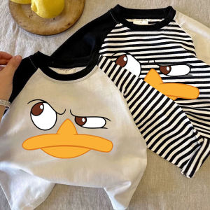 Color Block Animation พิมพ์แขนยาวผ้าฝ้ายเสื้อยืดสําหรับผู้ชายผู้หญิงเด็กดูดซับเหงื่อ Crewneck Cool สไตล์อินเทรนด์