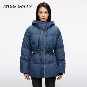 Womens Winter 90% Duck Down Denim Hooded Belted Puffer Jacket