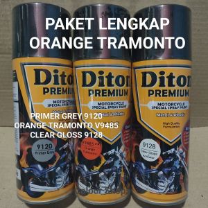 Pilok Cat Diton Premium Paket Lengkap 3 klg Orange Tramonto Oren 9485 Primer Grey 9120 Clear Gloss 9128 400cc Pilox Paketan Cat Semprot Special Spray Paint