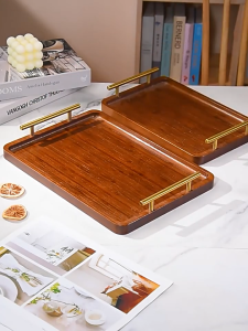 【PLAYFUL】Bamboo Tea Tray Rectangular Solid Wood Tray Kung Fu Tea Cup Tray With Handle