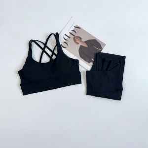 2 Pieces Yoga Set Women Gym Set Workout Clothes Sports Suits High Waist Leggings Cross Straps Fitness Bra Top Running Tracksuit