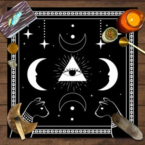 VIKAMA Neon Psychedelic Sun Moon Tarot Vải Trải Bàn Nghi Lễ Âm Dương Khăn Trải Bàn Nghi Lễ Phù Thủy Thảm Thiền Để Đọc Bài Tarot - Chất Liệu Cotton Polyester Có Thể Giặt Bằng Máy Không Thấm Nước