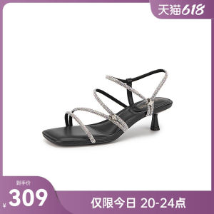 Silent Water Diamond Fine Heel Sandals Womens Summer Elegance Fairy Style Fashionable Low Cut Rubber Sole Breathable Ladies Sandals