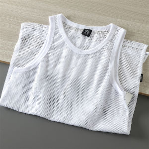 Breathable Hollow Out Mens Fitness Running Vest ฤดูร้อนเสื้อกั๊กเหงื่อตาข่ายกีฬา Tank Top อินเทรนด์ Hem Design สําหรับเยาวชน