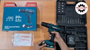 MODERN M16 Mesin Bor Cordless Drill 20V Set Paket Baterai Batre Tangan Tembok Beton Impact Charger Cas Tanpa Kabel M-16