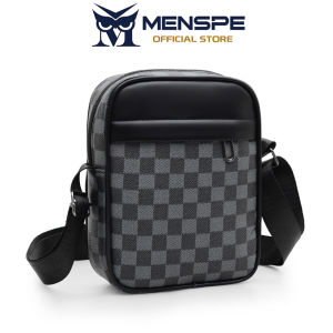 MENSPE Bags Mens Shoulder Bag Cross Body Bag Fashion Waterproof Shoulder Bags Large Capacity PU Checkerboard Business Bag Casual Sport Street Bag for Travel Outdoor