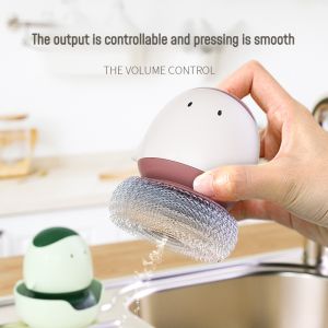Automatic Liquid Filling Dishwashing Brush Long Handle Sponge Brush Kitchen Cleaning Tool