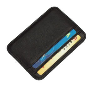 ซองใส่บัตรหนังแท้ Slim Business Card id Holder Credit Card Case Thin Small Wallet for men Cardholder Sticker สีดํา