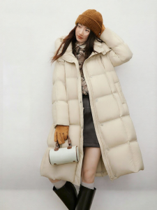 HOPESHOW | White Goose Down Padded Loose Womens Down Jacket Double Head Zip Hoodie Stand Collar