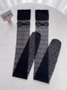 [Sỉ lẻ] Tất đùi mỏng HỌA TIẾT CHẤM BI VIỀN LỚN ĐÍNH NƠ phong cách Lolita Nhật Bản cho nữ quyến rũ sang chảnh - Noisock