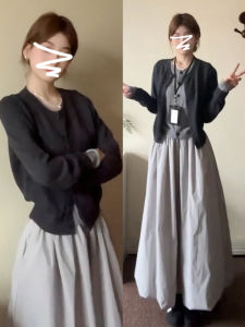 Elegant Korean Style Long Dress Set Womens Fashion Autumn Winter Outfit Two-Piece Suit Commute Casual City Life