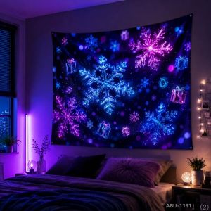 VIKAMA Neon Tím Xanh Bông Tuyết Vortex Cây Xoắn Ốc Galaxy Tấm Thảm Phong Cách Hiện Đại Phòng Ngủ Phòng Khách Ký Túc Xá Trang Trí Nhà Chủ Đề Giáng Sinh