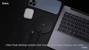 Hoco CW62 แท่นชาร์จมือถือไร้สาย 15W แบบแม่เหล็ก พร้อมจอแสดงผลดิจิทัล สายยาว 1.2 เมตร Wireless Charge