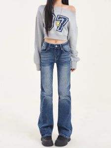 High Waist Wide Leg Straight Cut Jeans Slimming Long Trousers Spring New Arrival Casual Style Cotton Stretch Denim Jeans