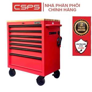 Tủ dụng cụ CSPS 76cm - 07 hộc kéo màu đỏ (mặt ván gỗ)