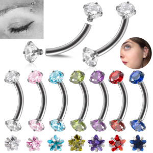 1PC Surgical Steel Eyebrow Barbell Piercing Curved Star Cubic Zirconia Labret Lip Daith Helix Rook Earring Piercing Jewelry