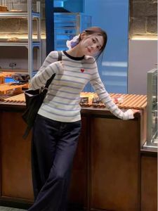 HUOLISI | Colorblock Stripe Embroidered Sweater Design Sense Slim Fit