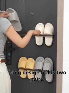 SPACEMADER Door Mounted Magnetic Shoe Rack Space Saving Slipper Organizer No Drill Hanging Shoe Storage Holder Behind Door Organizer for Home Bedroom Bathroom