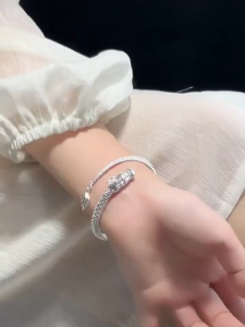 925 Silver / Gold Plated Dragon Bangle Bracelet Sterling Anti Alllergy Gelang Tangan Naga Perak Bangkok Emas 本名年神龙摆尾手镯女新中式龙年生肖龙开口手环镀银镀金