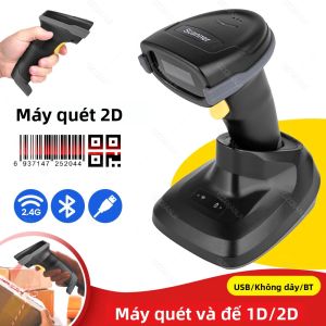 Máy Quét Mã Vạch Bluetooth Cầm Tay 1D 2D CMOS Máy Quét Mã QR Không Dây 3 Trong 1 Dành Cho Siêu Thị Quét Hàng Hóa Hậu Cần Giao Diện USB