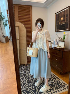 Masxi ชุดกี่เพ้าปักลายผีเสื้อสำหรับสาวอวบเสื้อเชิ้ตสไตล์จีนแบบใหม่ฤดูร้อนสำหรับผู้หญิง + กระโปรง