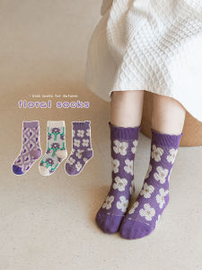 ถุงเท้าเด็กผู้หญิง ถุงเท้ากลางน่องผ้าฝ้ายแท้ ฤดูใบไม้ผลิและฤดูใบไม้ร่วง สไตล์เกาหลี ดอกไม้ เทรนด์แฟชั่น เด็กผู้หญิง เส้นใยโพลีเอสเตอร์ 3%