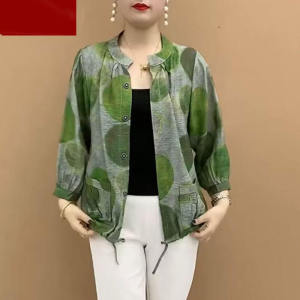 Lightweight Loose Womens Summer Fashionable Sun Protection Shirt with Pocket Seven-Quarter Sleeve Anti-Uv Outerwear for Mom