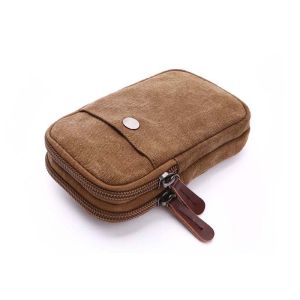 Retro Wear-Resistant Canvas Phone Bag with Double Zipper And Belt Hanging Waist Bag for 6.8 Inch Viv9 Mobile Phone