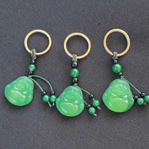 Q2007 Móc khóa phật di lặc Ngọc Agate xanh lá cho mệnh Mộc và Hoả - Phong Thuỷ TUDO