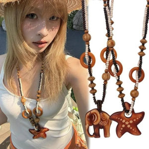 สร้อยคอจี้รูปดาวทำด้วยมือยาวสไตล์วินเทจสไตล์โบโฮสำหรับสร้อยคล้องคอแฟชั่นสำหรับผู้หญิงเครื่องประดับคอของขวัญงานเลี้ยง