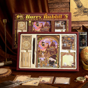 Harry Rabbit Magic Academy Series Gift Box Set European Artistic Retro Style B6 Hardback Notebook Metal Bookmarks And Stickers Student Creative Stationery Practical New Year Gifts