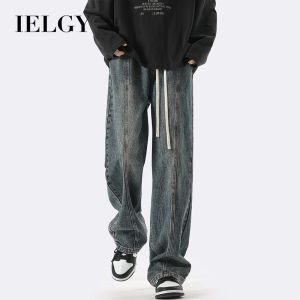 IELGY Vintage Drawstring Mens Jeans Loose Straight Leg Pants