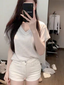 High Waist White Denim Shorts Womens Spring Summer Comfortable Slimming Effect Versatile Basic Pure Color Zipper Fly Jeans