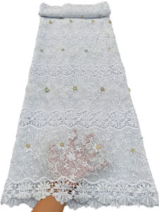African Guipure Cord Lace Fabric with Luxury 3D Rhinestones Water Soluble French Style Nigerian Design For Womens Dress Sewing