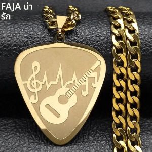 Hip Hop กีตาร์ Pick Bass หมายเหตุสร้อยคอสแตนเลสสตีลคนรักดนตรีจี้สร้อยคอเครื่องประดับ colar N3003GD