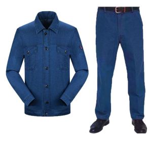 Lightweight Summer Denim Workwear Set for Men with Multiple Pockets Electric Welding Protective Clothing Durable Cotton Blend