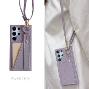 Luxury Leather for Samsung S23ultra Phone Case Wrist Strap S24 + Ring S22u Lanyard A54 Card Holder A53 Plug-in Card Galya33 Crossbody A135g Half Pack Anti-Fall Protective Case Strap