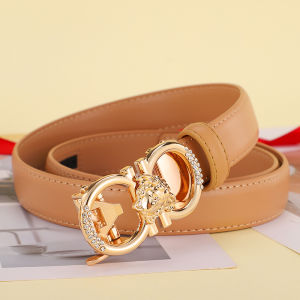 New 2025 Womens Leather Belt High Fashion Automatic Buckle Business Casual Trendy Pants Belt Elegant Style Dual Layer Cowhide