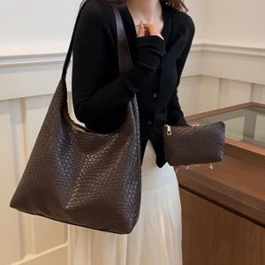 2Pcs/Set Niche Design Vintage Shoulder Bag Women Fashion PU Leather Handbag Casual Commuter Large Capacity Women Underarm Bag Tote Bags 托特包