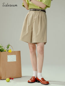 Salt Series Neutral Womens Short Pants Commute Casual Slimming High Waist A-Line Five-Quarter Length Cotton Blend Pants