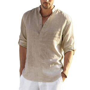 New Mens Casual Blouse Cotton Linen Shirt Loose Tops Long Sleeve Tee Shirt Spring Autumn Casual Handsome Mens Shirts