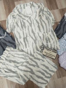 Bộ pijama tay ngắn quần ống xuông dài 84cm vải đũi bông mây