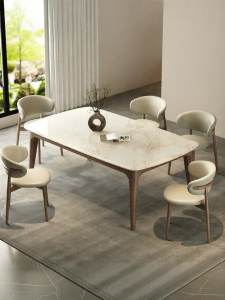 Natural Luxury Minimalist Design Dining Table Marble and Ash Wood